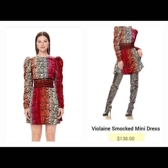 NWT AFRM Violaine Smocked Snake Print Mini Dress - Picture 2 of 15